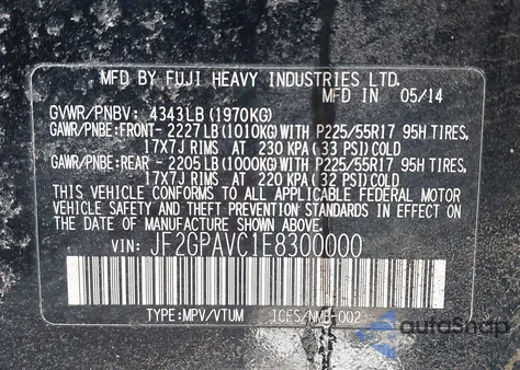 2014 Subaru Xv Crosstrek 2.0I Premium z USA, uszkodzony, nr VIN JF2GPAVC1E8300000